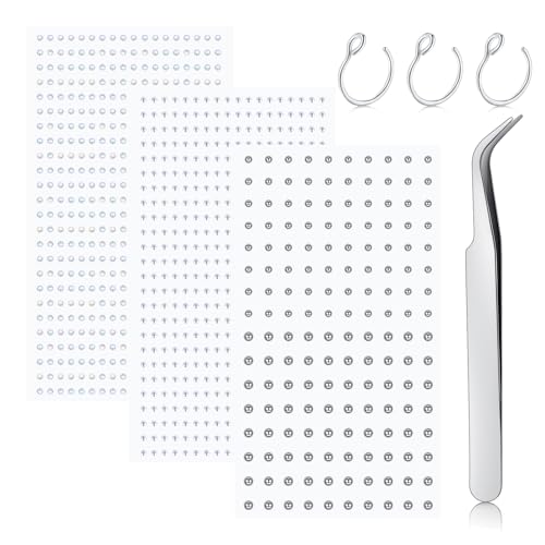 LAURITAMI 3 Blatt Fake Piercing Stickers Mit Nasenring Pinzette, Fake Nasenpiercing Lippenstecker Ohrstecker Spike Acryl Sticker Non-Piercing Augenbrauen Gesicht Ohr Körper Schmuck 2/2.5/3/4/5MM