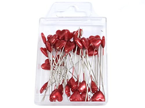Herz Pin Nadel //40 Stück// 55mm//Dekostecker Dekonadeln Herznadel zum Dekorieren und Basteln (Rot)