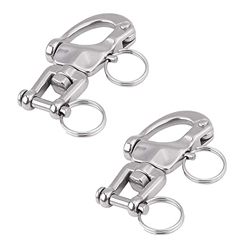 Snowtain 2 Stück Edelstahl Schnappschäkel,316 Wirbelschäkel Wirbelöse Schnappschäkel,Boot Federschäkel Panikhaken Kettengliedschnalle für Segelboot Spinnaker Halyard (70 mm)