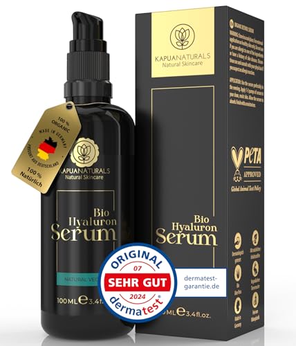 BIO Hyaluron Serum hochdosiert • 100ml +Vit E & B5 • 7-Fach Hyaluronsäure Serum Gesicht ✓100% Vegan&BIO ✓Anti-Aging Konzentrat ✓ Anti Falten Serum Naturkosmetik ✓Made in Germany ✓Hyaluronic Acid Serum