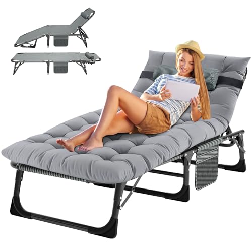 MOPHOTO Sonnenliege, Faltbare Sonnenliege für den Garten mit Matratze, verstellbare Rücken- und Beinauflagen, tragbar, für drinnen und draußen, zusammenklappbar, Chaiselongue-Sessel zum Sonnenbräunen