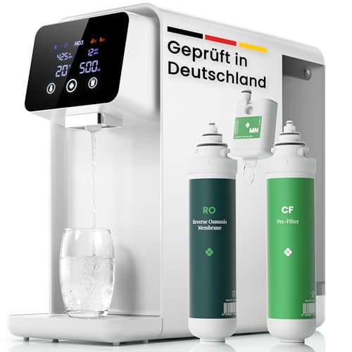 HO3 Home One Auftisch Osmoseanlage für Trinkwasser mit 4 Temperaturstufen (RT, 50, 85, 95°C), 5 Stufen Wasserausgabe, mit Echtzeit TDS, MicroShield Filtertechnologie, Wasserfilter (Weiß)