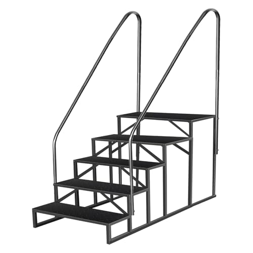 5 Stufen Trittstufe mit 2 Griff, RV Trittleiter|Poolleitern|Stufen im Freien Haustiertreppe, Standtreppe Hocker Kinder aus Stahl Max 300kg, Haushaltsleiter für Spa/Hof/Mobile Home (5 Stufen)