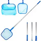 AMFUN Pool Reinigungsset, Pool Zubehör Set, Schwimmbecken-Skimmernetz mit 47-Zoll-Aluminium-Montagestange, Schrubberbürste, Schwammbürste, PH-Testpapier, für Pool und Teichreinigung
