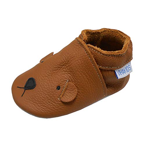 YIHAKIDS Weiche Krabbelschuhe Babyschuhe Lauflernschuhe Kleinkind Lederschuhe Hausschuhe Lernlaufschuhe Hund(Size XL,Braun,18-24 Monate,24/25 EU)