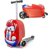 Kiddietotes 3D-Hartschalen-Koffer, Roller für Kinder – niedliches, leichtes Kinder-Handgepäck mit LED-beleuchteten Rädern – aktualisiertes 2022 Rad-Design, einfarbig (Getaway Solids), Rennwagen