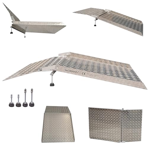 WORHAN Mobil Schwellenrampe Variable Höhenverstellung Ladeplattform Stufenrampen Rollstuhlrampe Alu Aluminium Rampe Türschwellenrampe TR127