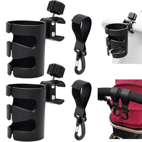 Gsrhzd Getränkehalter Kinderwagen, Becherhalter Kinderwagen mit 2 Haken, 2 Stück Universal Kinderwagen Getränkehalter für Babyfläschchen kaffeebecher, Getränkehalter für Kinderwagen Rollstuhl