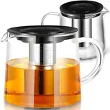 Retoo Glaskanne mit sieb, Teekanne mit Teesieb Feinmaschiger Filter Kapazität 1,5L Hitzebeständig Teebereiter mit Deckel Siebeinsatz Nicht Beheizter Griff 16 x 15 x 22 cm