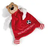 NICI Schmusetusch FC BAYERN MÜNCHEN Bär Berni 25 x 25 cm – niedliches Schnuffeltuch mit Stickerei "Nachwuchstalent", Fußball Fanartikel für Mädchen, Jungen & Babys, 49084, tolle Geschenkidee, rot