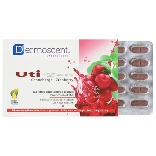 Dermoscent UTI-Zen | 30 Kautabletten | Ergänzungsfuttermittel für Hunde und Katzen | Mit Kranbeeren-Pulver | Kann zur Unterstützung der Funktion des Harntrakts beitragen