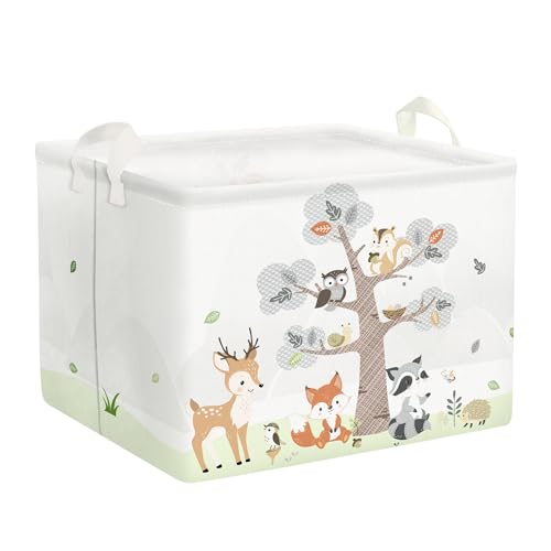 Clastyle 36L Groß Waldtier Hirsch Fuchs Kinder Aufbewahrungskorb mit Henkel Weiß Rechteckig Spielzeug Kleidung Aufbewahrungsbox für Kinderzimmer Bad