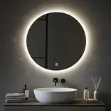 MYGIIVOVO Rund Badezimmer Wandspiegel, Badspiegel Mit Beleuchtung, 50cm Spiegel mit LED Licht, Touch Schalter und 3 Farben Dimmbar