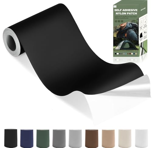 Nylon Selbstklebende Patches,1Rolle 200 * 7.6cm NylonReparatur Flicken,Selbstklebender Wasserdichte Reparatur Patch für Daunenjacke,Zelt,Rucksack (Schwarz)
