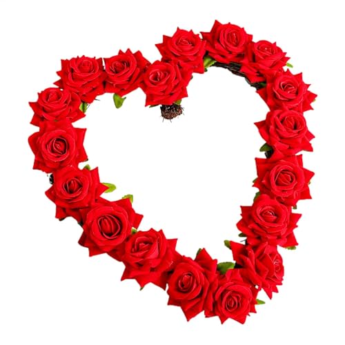 Herzförmiger Künstliche Rosen Blumen Türkranz Roter Valentinstags Herz Haustür Deko Dekorativer Simulations Herzkranz Für Familie, Hochzeit, Valentinstag 34x32x6cm