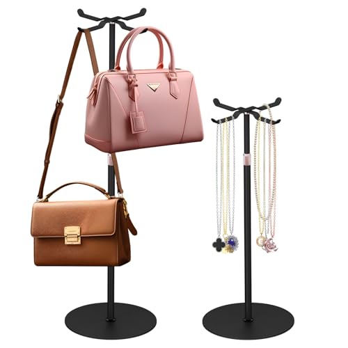 Raweao Handtaschen Ständer, 2 Stücke Verstellbarer Handtaschen Aufbewahrung für Kleiderschrank, Heavy Duty Metall Hängeorganizer für Schmuck Hut Counter Schrank Display Regal (Schwarz)