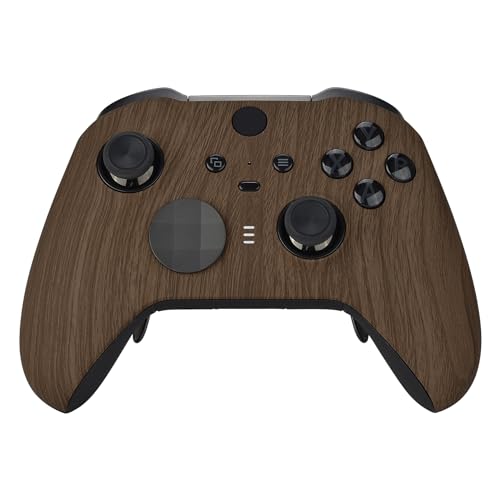 eXtremeRate Front Case für Xbox Elite Series 2-Core Controller, DIY-Ersatz Hülle&Thumbstick Accent Ring Gehäuse Zubehör für Xbox Elite Series 2 Gamepad Modell 1797-Holz Optik