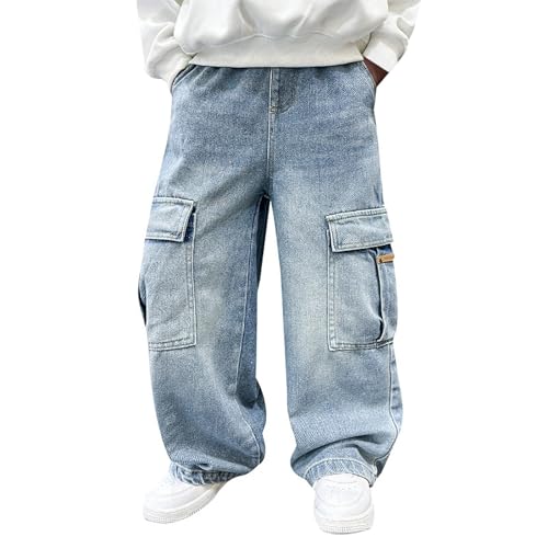 Jeans Jungen 176 weites Bein, Baggy Jeans Jungs Loose Fit Jeanshosen Streetwear Kinder Cargo Relaxed Denimhose Jogginghose Straight Leg Weites Bein Hosen Outdoorhose Freizeithose