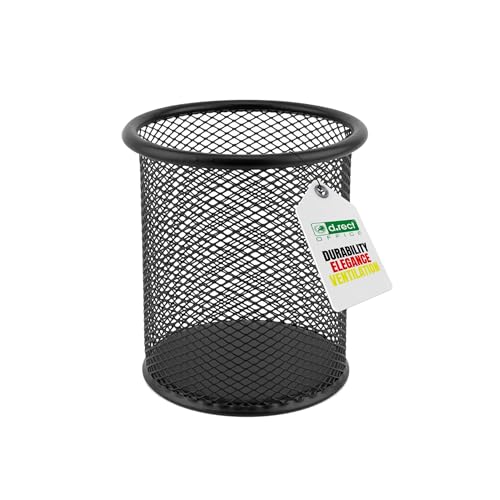 D.RECT Metall Stifteköcher | Stiftehalter rund aus Drahtmetall | Mesh Multifunktions Becher für Kugelschreiber Ø91 mm Schwarz