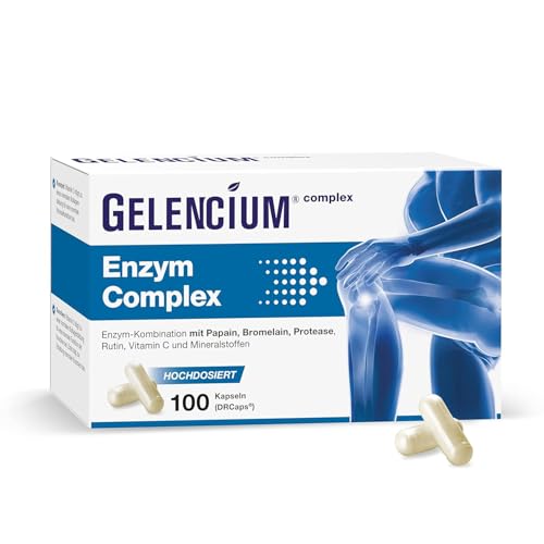 GELENCIUM® Enzym Complex - Höchste Enzym-Tagesdosis: 1.500 mg - Mit Rutin als pflanzlichem Enzym-Aktivator - Mit Mikronährstoffen für gesunde Gelenke, Knorpel & Knochen - 100 Kapseln (Mittel)