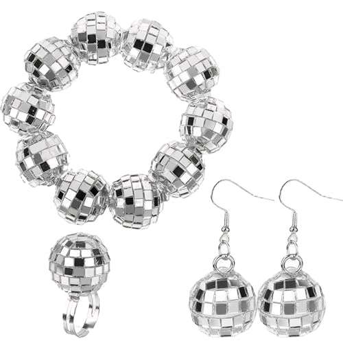 Discokugel Ohrringe Ohrringe Discokugel Discokugel Ohrringe Armband Ring Set Discokugel Spiegelkugel Schmuck Set Disco Accessoires Discokugel Spiegel Ball Damen Discokugel Ohrringe Armband Ringe