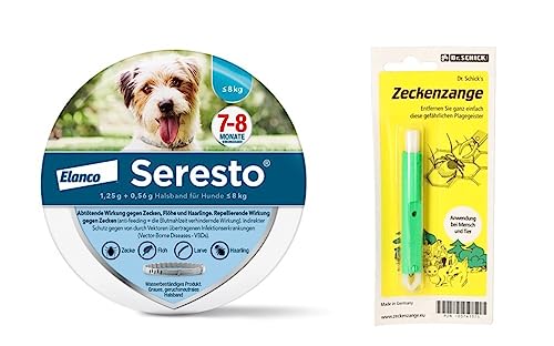 Seresto Hund Zeckenschutz Insektenschutz Halsband für kleine Hunde bis 8kg mit Zeckenzange: für 7 bis 8 Monate wirksamen Schutz