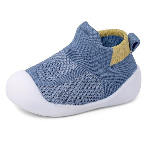 LACOFIA Baby Mädchen Jungen Krabbelschuhe Atmungsaktive Lauflernschuhe mit rutschfeste Gummisohle Weiche Kleinkind Sockenschuhe Blau 9-12 Monate