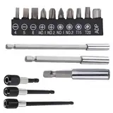 16tlg 1/4 Bit VerläNgerung Set Bit, Bit Verlängerung, Magnetischer Bithalter, Bit Verlängerung für Akkuschrauber, Magnetisch Schnellwechsel Bithalter, Bohrer Verlängerung mit 10 Bohrer