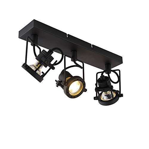 QAZQA - Industrie I Vintage I IndustrieSpot I Spotlight I Deckenspot I Deckenstrahler I Strahler I Lampe I Leuchte schwarz 3-flammig Spotbalken-flammig - Suplux I Wohnzimmer I Schlafzimmer - Stahl Län