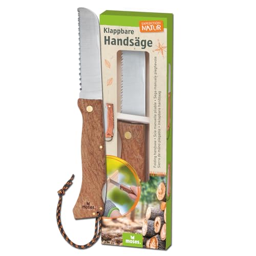 moses. Expedition Natur Klappbare Handsäge, Kindersäge mit Holzgriff, Fingerschutz & abgerundete Spitzen, Klinge aus rostfreiem Edelstahl, Outdoor-Werkzeug für Kinder