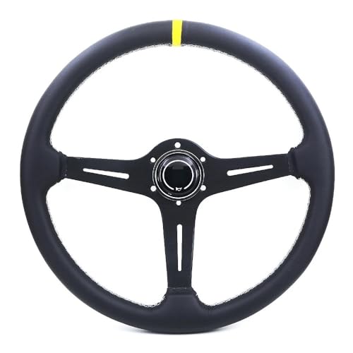 Lenkrad Auto,Steering Wheel 370mm Ca. 15'' Universal Schwarz/Titan Flach Sport Drift Rennen Rallye Auto Racing Lenkrad(Black)