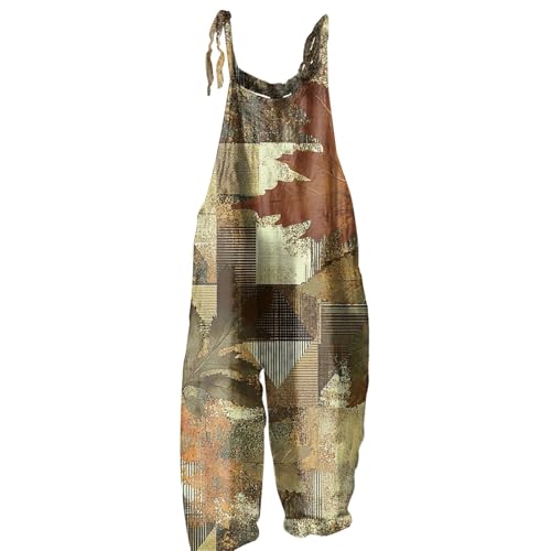 LINGHAOEU Romper Damen Lässige Damen Legeree Übergrößen Breit Jumpsuit Abschlussball Sommer Blumen Women mit Taschen Soft Weites Braun L