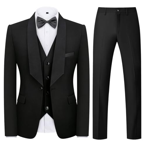 KUDMOL Herrenanzug 3 Stück Smoking EIN Knopf Blazer Weste Hose Sets für Hochzeit Party Prom