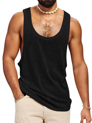 Runcati Tank Top Herren Ärmelloses Muskelshirt Fitness Gym Training Sport Unterhemd Männer Baumwolle Bodybuilding Loose T-Shirt,Schwarz,L