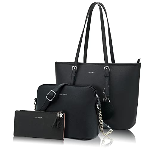 TAN.TOMI Handtasche Damen,Kleine Umhängetasche Damen,Tote Bag, Tasche Mittelgroß,Crossbody Bag,Handtaschen Damen Set Mit Quasten Geldbörse Damen und Pelz Kugel Plüsch Schlüsselring