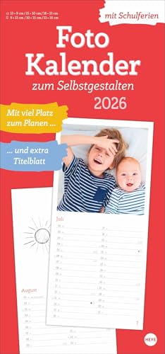 Fotokalender zum Selbstgestalten 2026: Blanko-Kalender mit Monatskalendarium, Titelblatt zum Selbstgestalten, viel Platz für Notizen und mit Schulferien. (Foto-/Bastelkalender Heye)