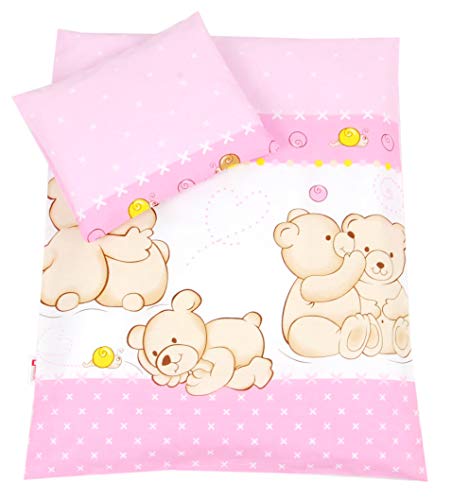 BABYLUX 2 tlg. Set Bezug für Kinderwagen Garnitur Bettwäsche Kissen Decke 60 x 78 cm TEDDYBÄREN (64. Teddybären Rosa)