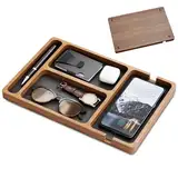 Lawnrden Holzablettung, Nachttisch Veranstalter EDC -Tablett mit Ledereinlagen, Walnuss -Catchall -Tablett für Schlüssel, Telefon, Brieftasche, Uhr, Ohrhörergeschenk (12x8)