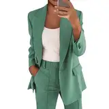 DHYUEN Damen Hosenanzug Elegant 2 Teilig Festlich Hosenanzüge Blazer Jacke Damen Trainingsanzug Einfrabige Loungewear Partykleidung Festmode Für Damen Ab 50 Anzughose Und Top（D-Light Green，M）