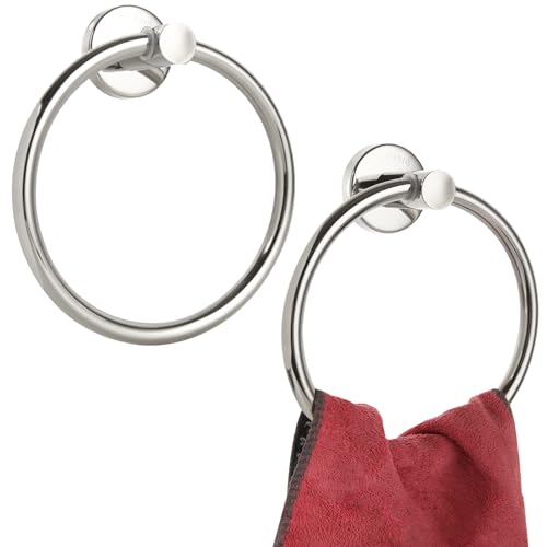 LOPYXBR 2 Stück Handtuchhalter Ring Edelstahl Handtuchring Silber Handtuchhalter Rund Handtuchhalter Edelstahl Gebürstet für Badezimmer Wohnzimmer Küche
