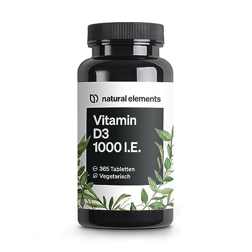 Vitamin D3 1000 I.E. – 365 Tabletten im Jahresvorat – Vitamin D für Knochen und Immunsystem – hochdosiert, ohne unnötige Zusätze – in Deutschland produziert & laborgeprüft