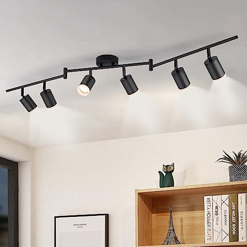 Gr4tec Deckenstrahler LED 6 Flammig, Modern LED Deckenleuchte Strahler Schwarz, Deckenlampe Spot Schwenkbar, Metall Deckenspot GU10 für Flur Küche Schlafzimmer Wohnzimmer (Ohne Leuchtmittel)