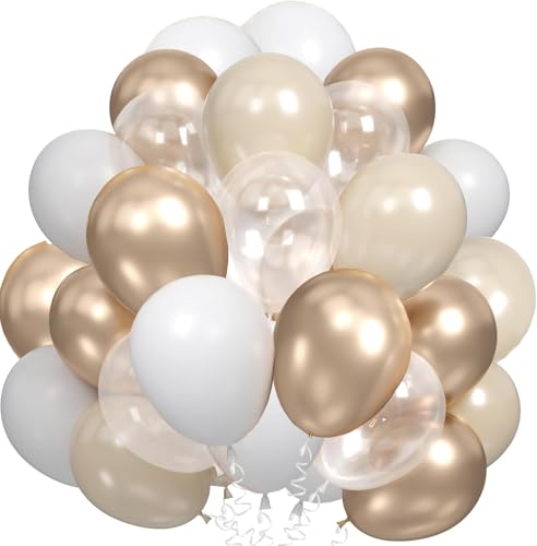 60 Stück Beige Weiß Luftballons, 12 Zoll Sandweiß Klar Helium Ballon Metallic Champagner Gold Ballons Nude Latex Balloon für Boho Geburtstag Hochzeit Frauen Abschluss Party Baby Shower