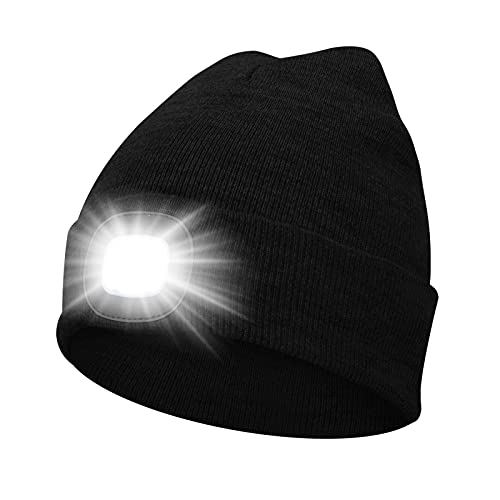 MISERWE Mütze mit Licht Unisex Mütze mit LED Licht USB Wiederaufladbar Laufmütze Alpenmütze Geschenke für Männer und Frauen Teens