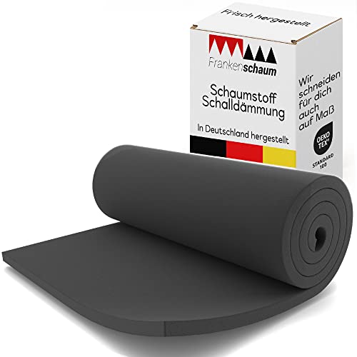 Frankenschaum Schaumstoff Platte Schalldämmung RG26/35F: 2cm - 200x100cm - extra schalldämmend und einfach zu verarbeiten - Akustikverbesserung & Akustikschaumstoff