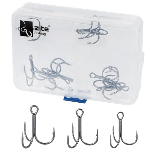 Zite Fishing Drillingshaken XL Set 15 Stück | Drillinge Angelhaken Sortiment in Box | High Carbon Steel & Scharfe Spitzen | Angeln Haken Hecht, Zander, Großfisch in Größe 1, 1/0, 2/0