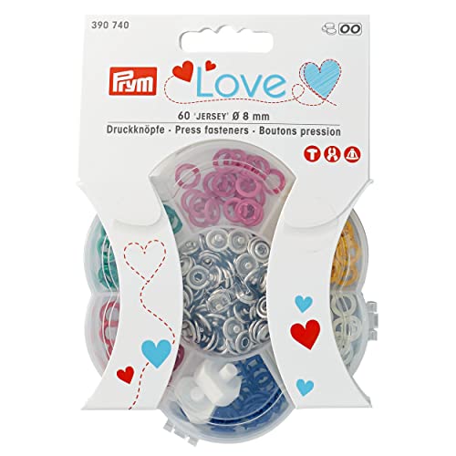 Prym 390740 Love Druckknöpfe Jersey Box, 60 Stück, Ø 8 mm, 6 Farben, Messing