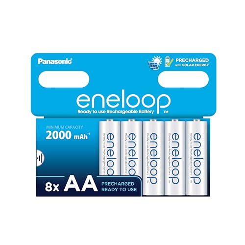 eneloop, AA/Mignon Ni-MH Akku, 8er-Pack, Kapazität mit min. 2000 mAh, Ready-to-Use Ni-MH Akkus, bis zu 2000 Mal wiederaufladbar, plastikfreier Verpackung, standard, weiß