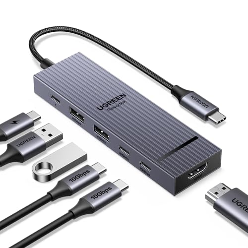 UGREEN Revodok Pro 10Gbps USB C Hub HDMI 4K@60Hz USB C Adapter 2*USB A 3.2 & 2*USB C 3.2 USB C auf USB Adapter PD 100W Kompatibel mit iPhone 16 Serie, iPad Pro/Air, Mac mini M4/M4 Pro, Steam Deck usw.