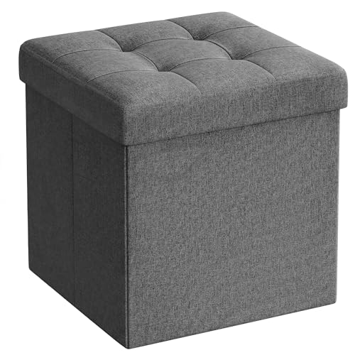 SONGMICS Sitzhocker mit Stauraum, kleine klappbare Sitzbank, 30 x 30 cm Fußbank, Aufbewahrungsbox, bis 130 kg belastbar, für Wohnzimmer Schlafzimmer Schlafsaal, dunkelgrau LSF028G01